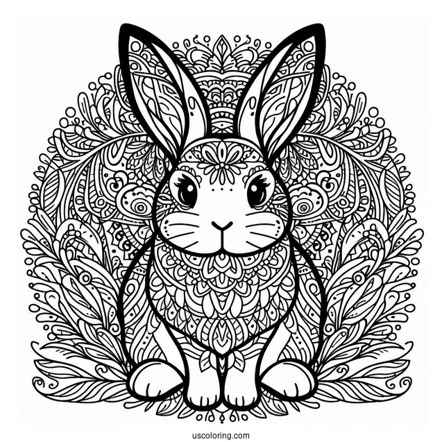 Complex Rabbit Coloring Page Mandala