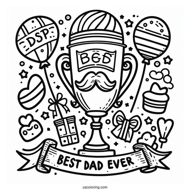 Father's Day Coloring Page Of Best Dad Ever Trophy