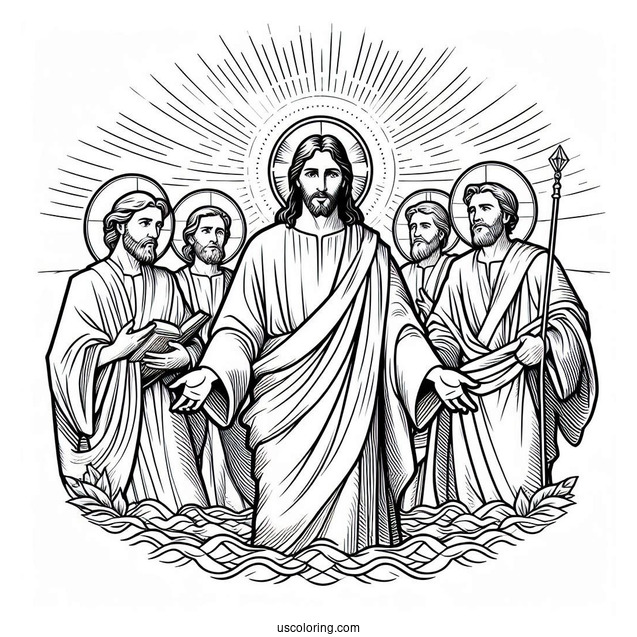 Divine Jesus With Disciples Coloring Sheet