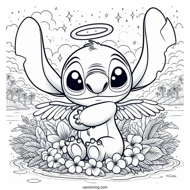 Stitch Hugging Angel (Experiment 624) Coloring Page