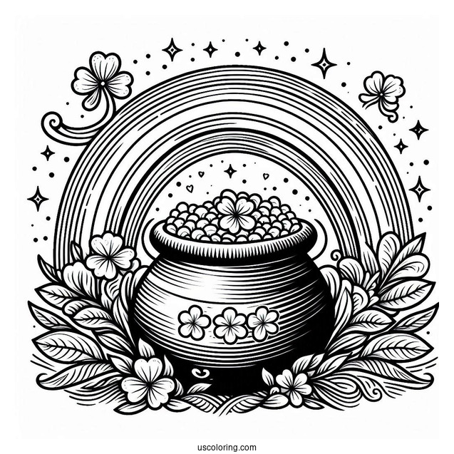 Pot Of Gold At End Of The Rainbow To Color