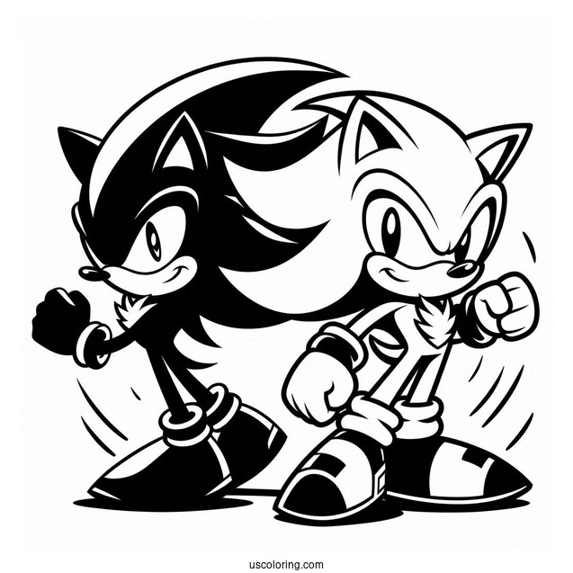 Shadow Coloring Page And Sonic Playing Side By Side