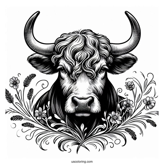 Close Up Of Bull Horns Coloring Sheet