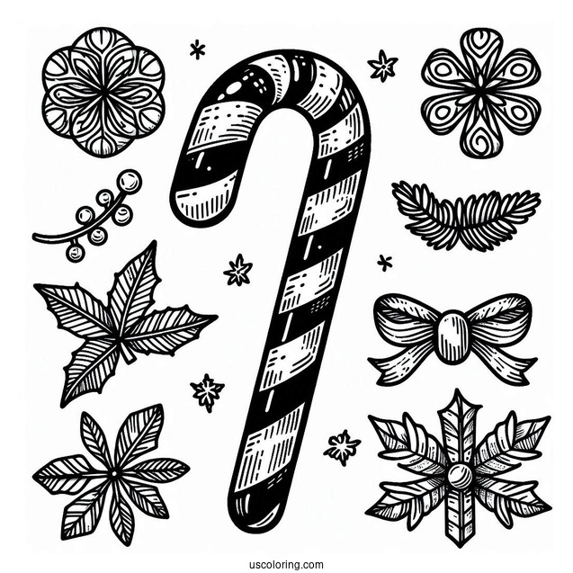 Coloring Sheet Of An Easy Candy Cane