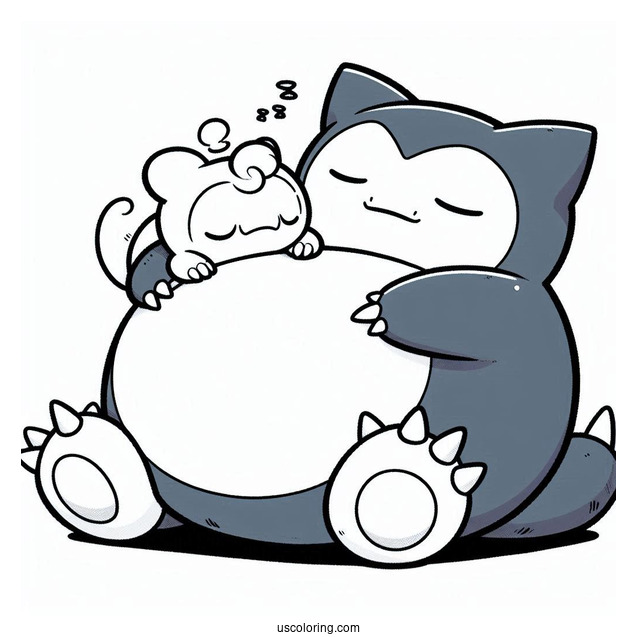 Munchlax Sleeping On Top Of Snorlax Coloring Page
