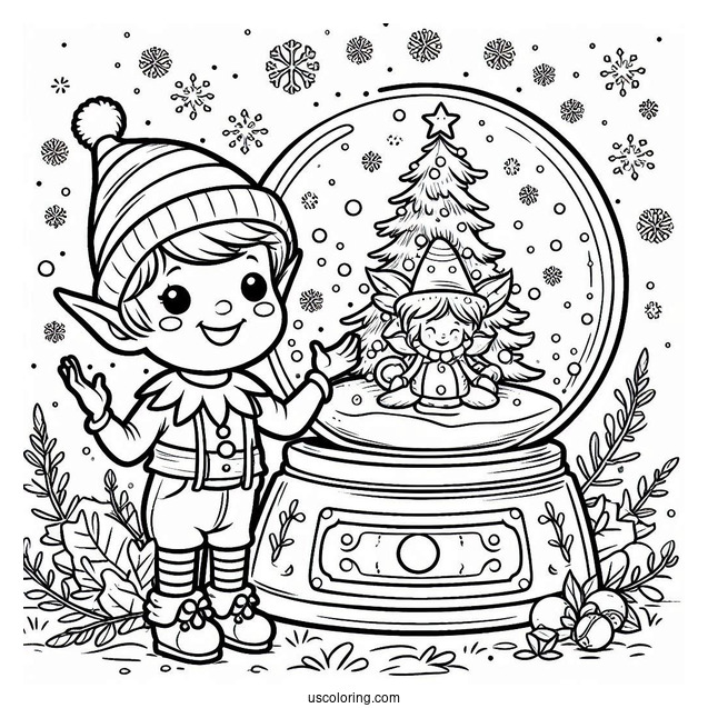 Cheerful Elf Snow Globe Coloring Page