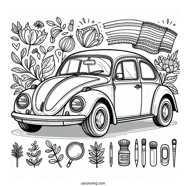 Detailed Volkswagen Beetle Coloring Sheet