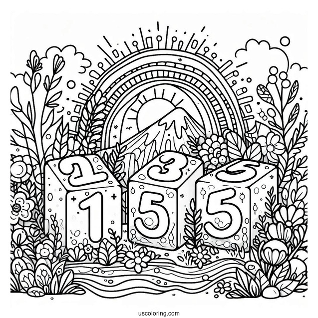 Numberblocks Coloring Page 1 to 5 In Nature With Rainbow