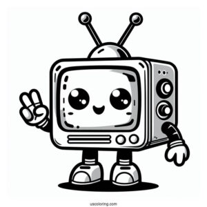 Simple Chibi TV Robot Coloring Sheet For Preschoolers
