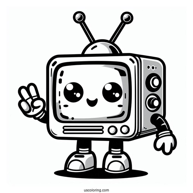 Simple Chibi TV Robot Coloring Sheet For Preschoolers