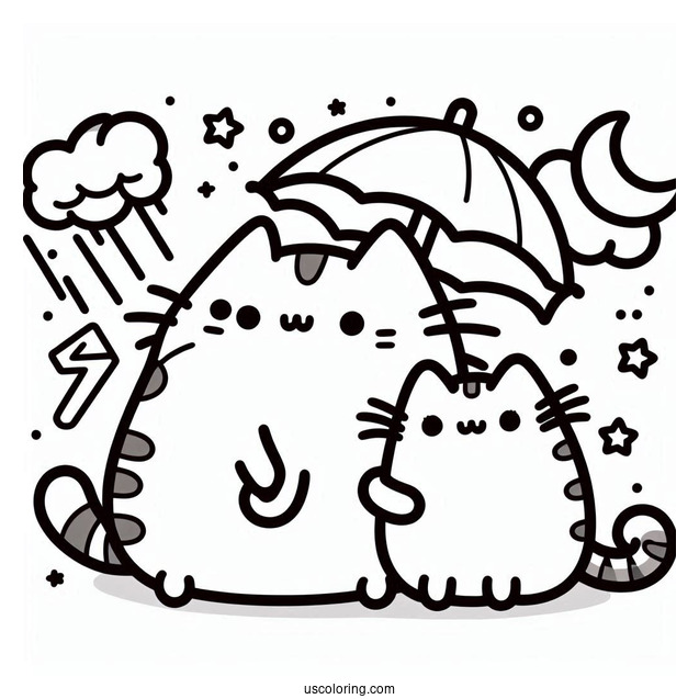 Easy Coloring Page Of Pusheen And Stormy