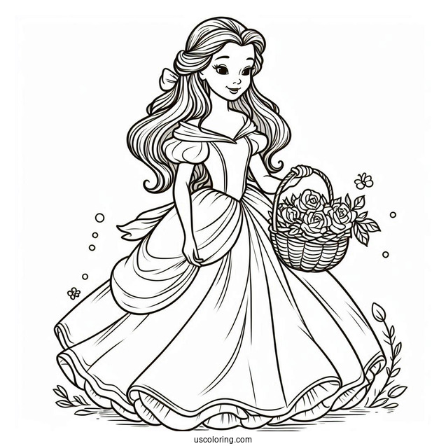 Belle Wearing Blue Dress Walking With Basket