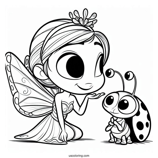 Pixar Coloring Page of Princess Atta, Flik, Heimlich, And Dot Bug s Life