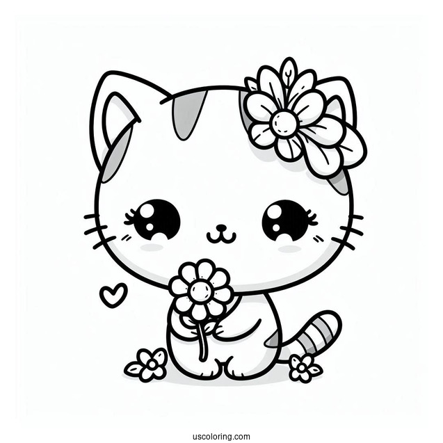 Smiling Critters Coloring Page Of Chibi CatNap Holding A Flower For Kids