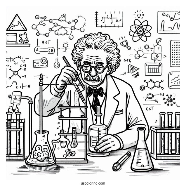 Albert Einstein Performing Laboratory Science Coloring Page Of Experiment