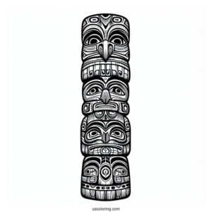 Detailed Native American Coloring Page Totem Pole