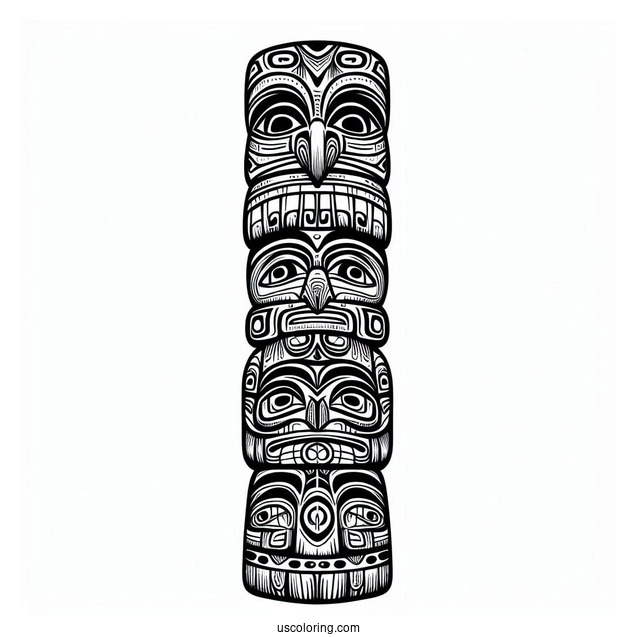 Detailed Native American Coloring Page Totem Pole