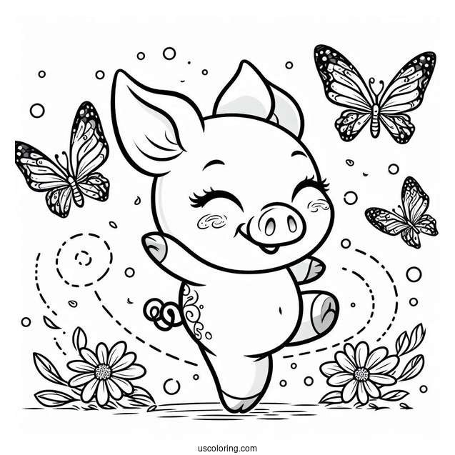 Piglet Coloring Page Dancing With Butterflies