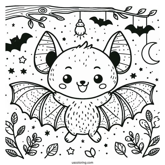 Simple Happy Bat Coloring Page For Preschoolers
