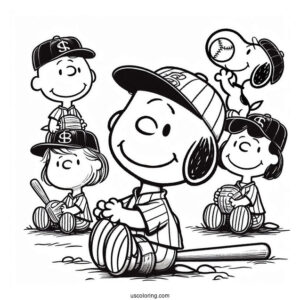 Coloring Page Of Peanuts Gang Playing Baseball