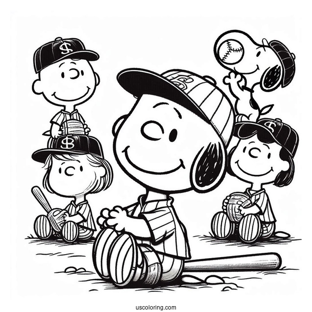 Coloring Page Of Peanuts Gang Playing Baseball