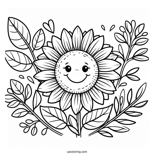 Flower Coloring Pages Of Smiling Sunflower For Preschoolers
