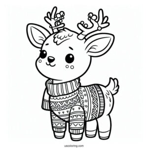 Coloring Page Of a Reindeer Wearing a Christmas Sweater