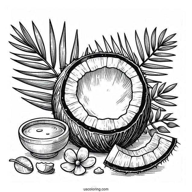 Halved Coconut Coloring Page With Coconut Juice Inside