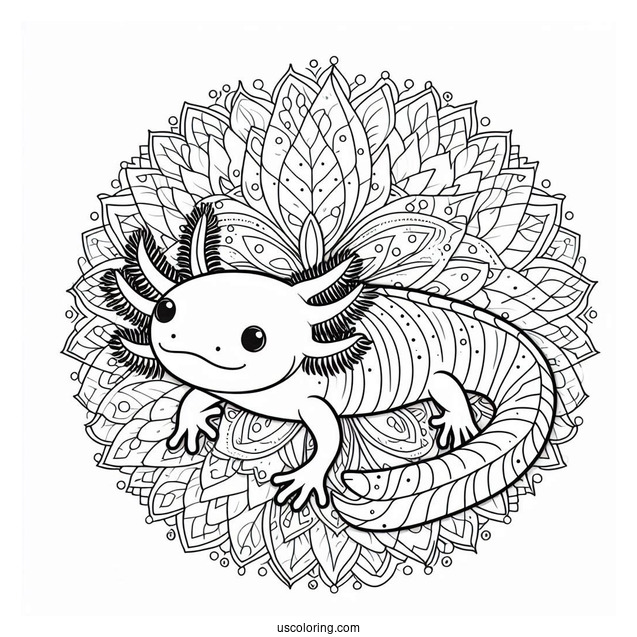 Axolotl Coloring Page In The Middle Of A Mandala