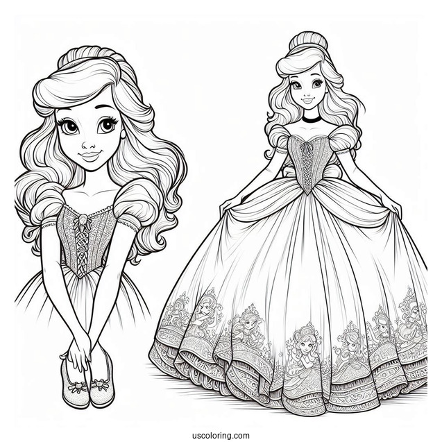 Detailed Coloring Page Of Cinderella