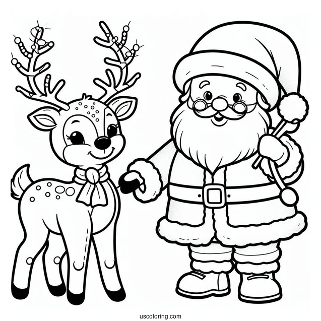 Santa And Rudolph The Reindeer To Color