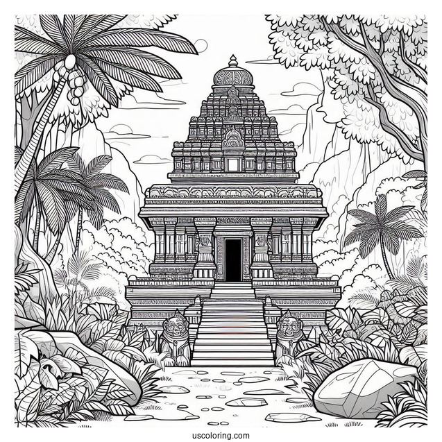 Ancient Temple In The Jungle Coloring Page