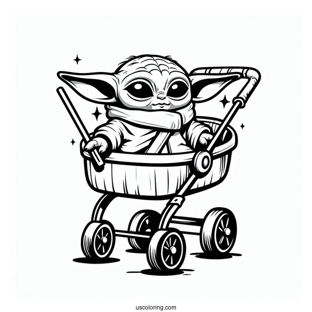 Baby Yoda In Hovering Pram To Color
