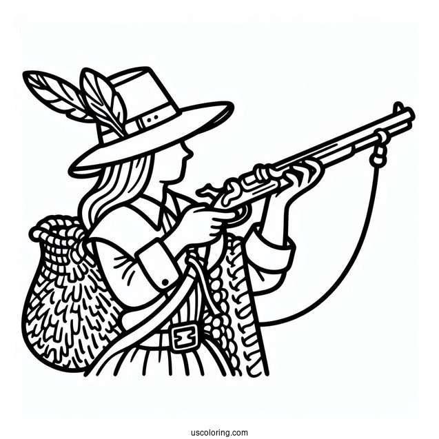 Simple Pilgrim Coloring Page With A Musket For Kids