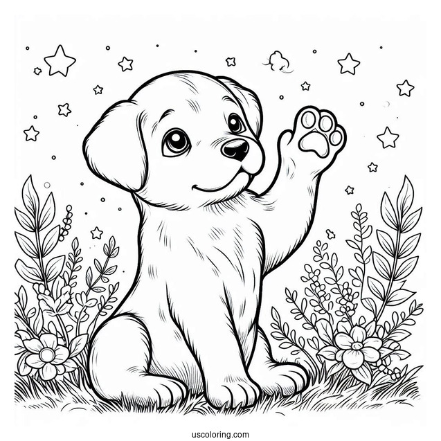 Puppy Raising Paw Coloring In