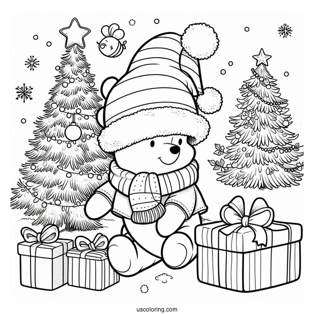 Pooh Dressed As Santa With Christmas Tree