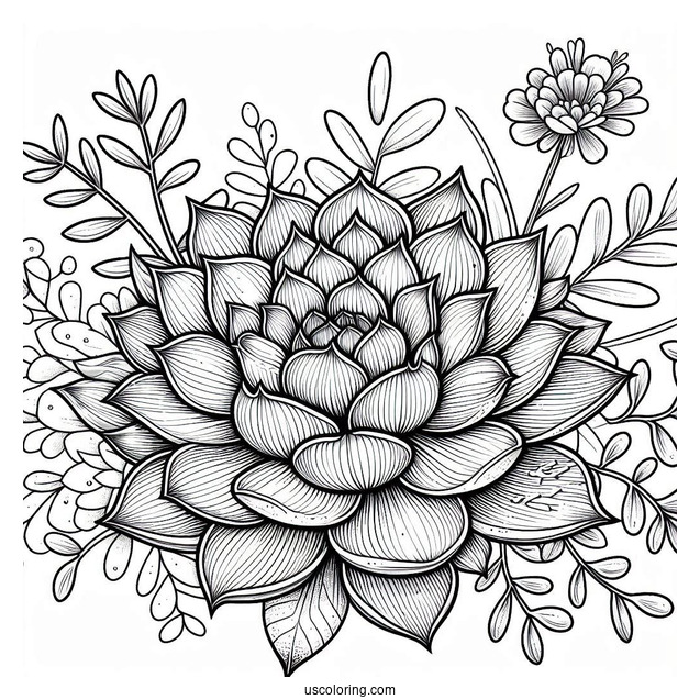 Full Page Succulent Coloring Page Variety