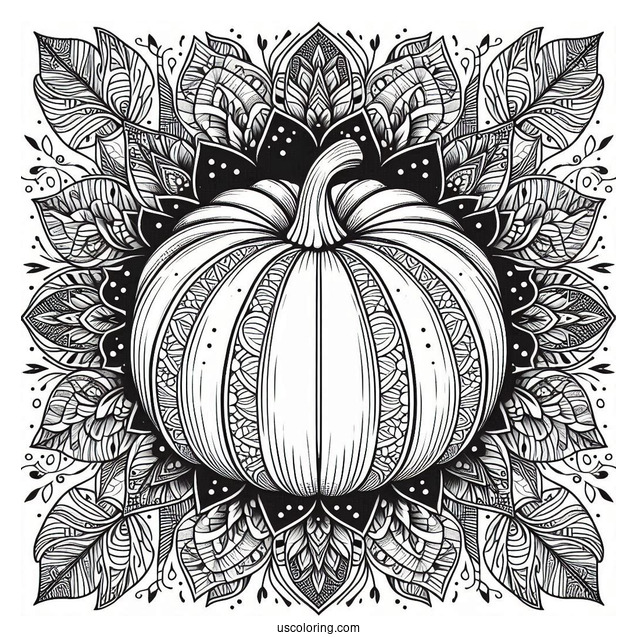 Top View Pumpkin Coloring Page Mandala With Floral Design