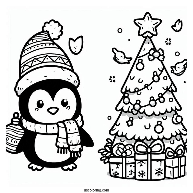 Cartoon Penguin Christmas Inspired Coloring