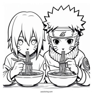 Easy Iruka And Naruto Coloring Page Eating Ramen For Kids