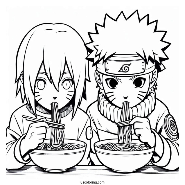 Easy Iruka And Naruto Coloring Page Eating Ramen For Kids