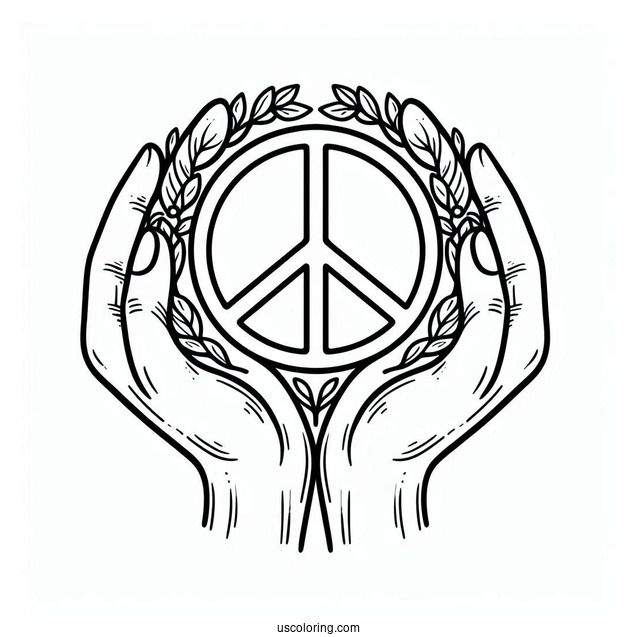 Hands Holding A Peace Coloring Page