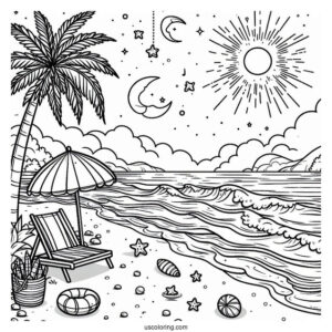 Simple Beach Coloring Page View