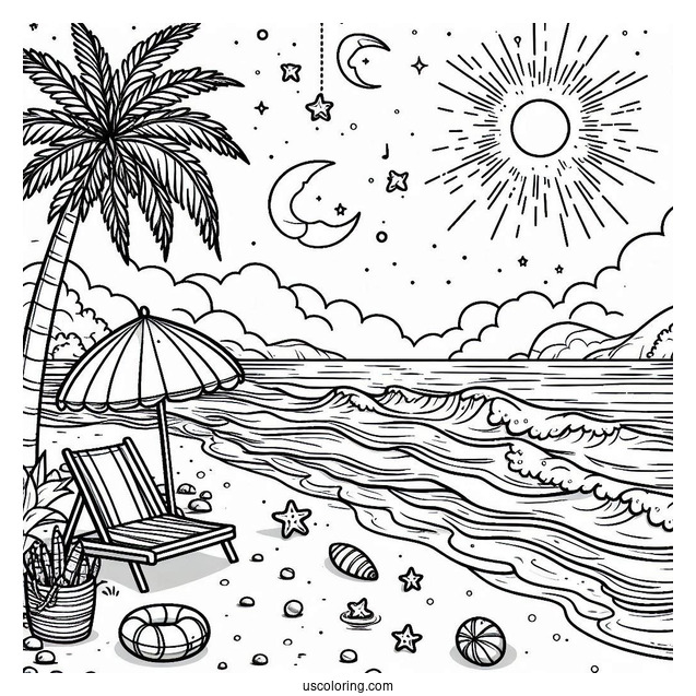 Simple Beach Coloring Page View