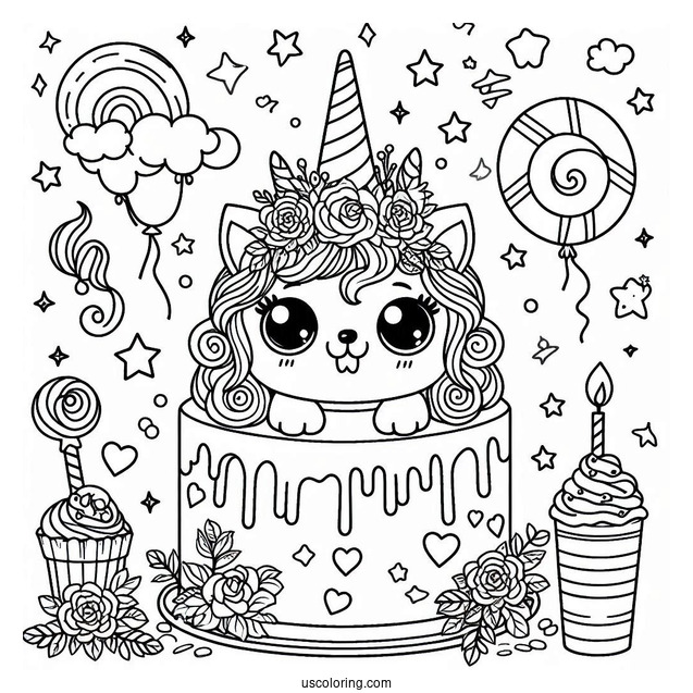 Unicorn Pug Themed Birthday Cake To Color