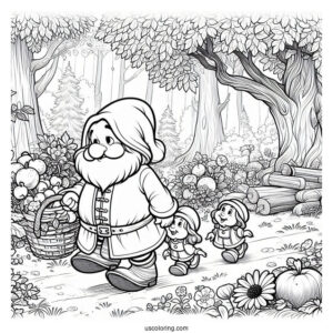 Snow White Coloring Pages Of Doc Dwarf Strolling In The Forest For Kids