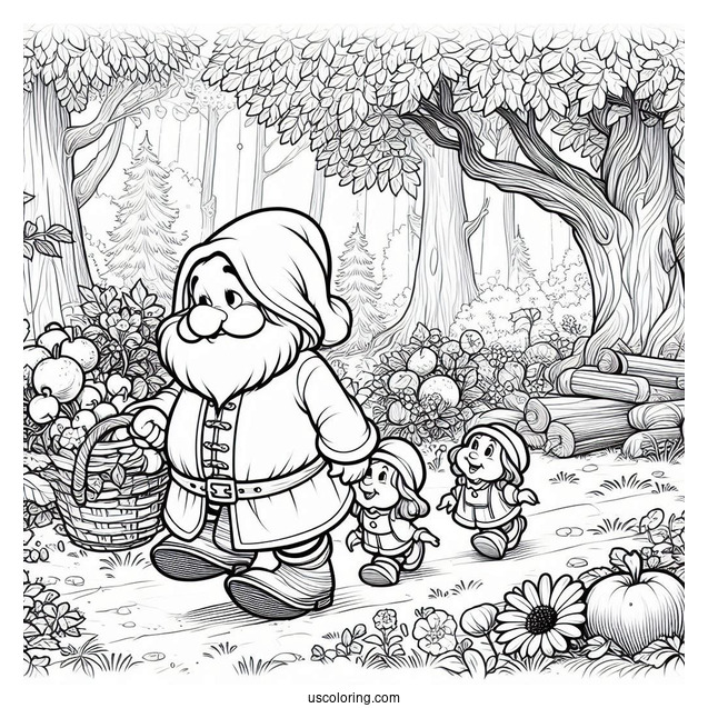 Snow White Coloring Pages Of Doc Dwarf Strolling In The Forest For Kids