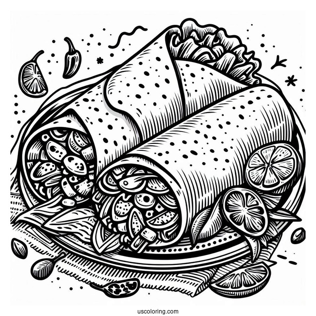 Mexican Burritos Coloring Page
