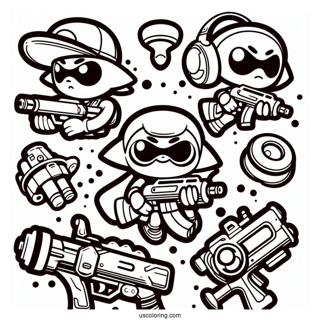 Super Smash Bros Coloring Page Of Splatoon With Weapons Super Smash Bros