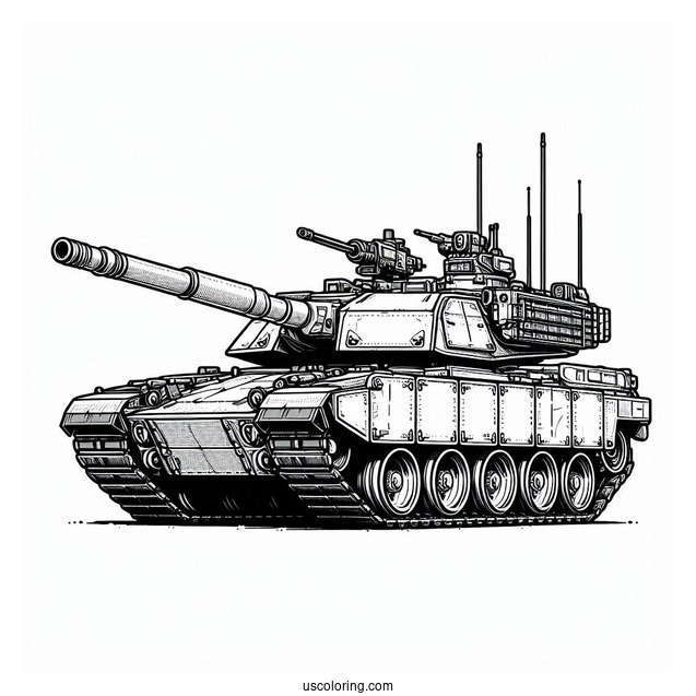 Coloring Sheet of Challenger 2 British Tank With Gunner